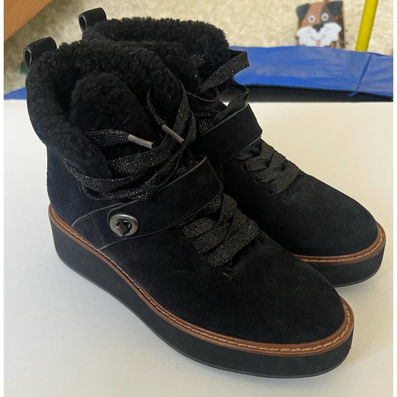Coach Citi Hiker G1354 Suede Ankle Shearling Cold Weather Boots Dark Size 6 - Picture 1 of 5